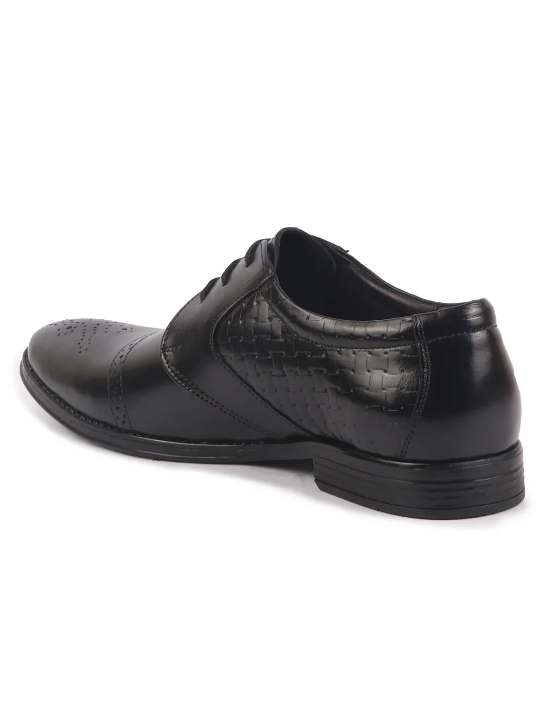 Men Black Genuine Leather Formal Lace Up Shoes for Work|Wingtip Brogue Shoes with Anti Skid Sole
