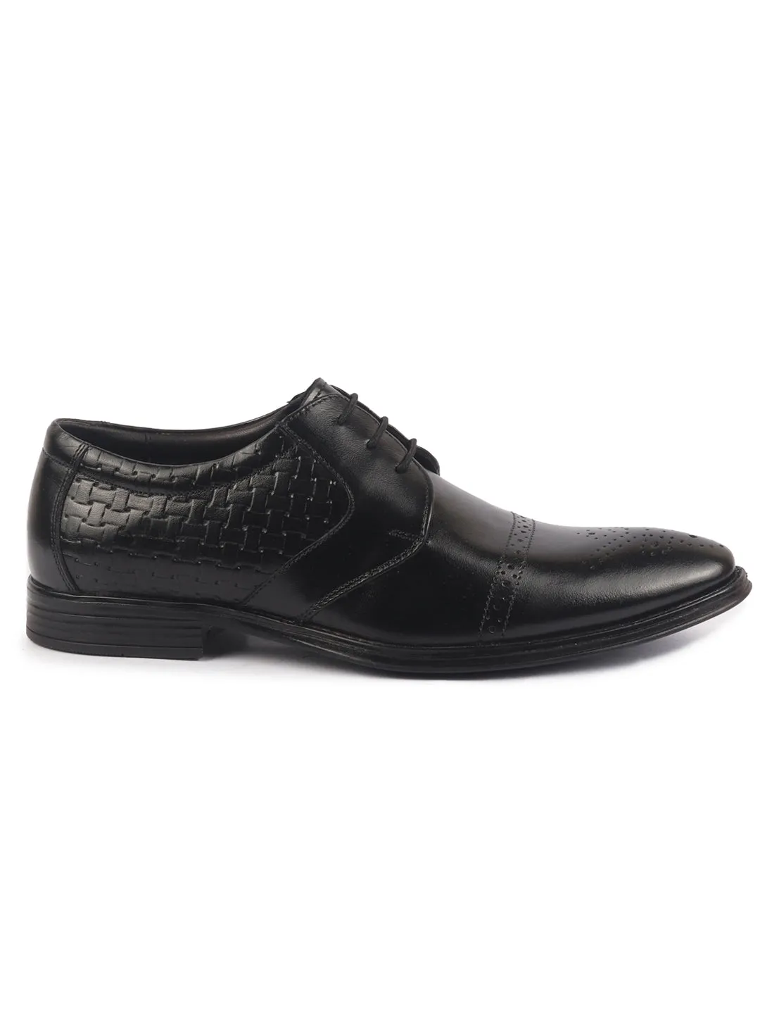 Men Black Genuine Leather Formal Lace Up Shoes for Work|Wingtip Brogue Shoes with Anti Skid Sole