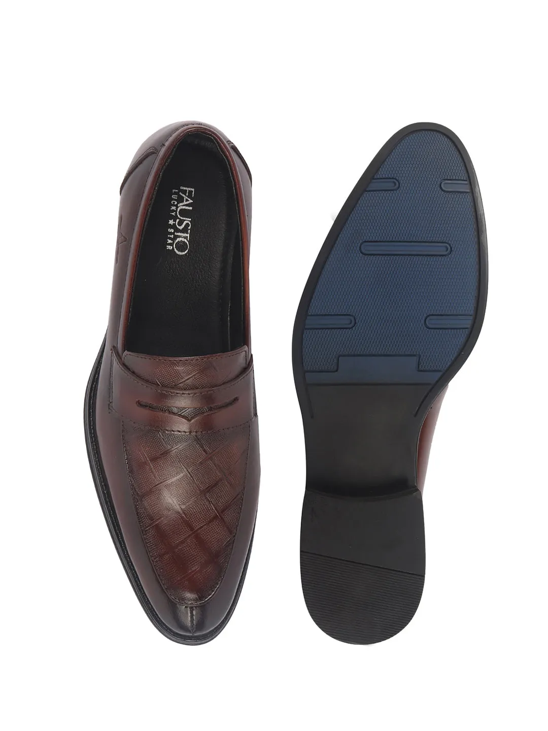 Men Brown Genuine Leather Formal Textured Slip On Shoes for Office Meetings|All Day Long Comfort With Soft Cushioned