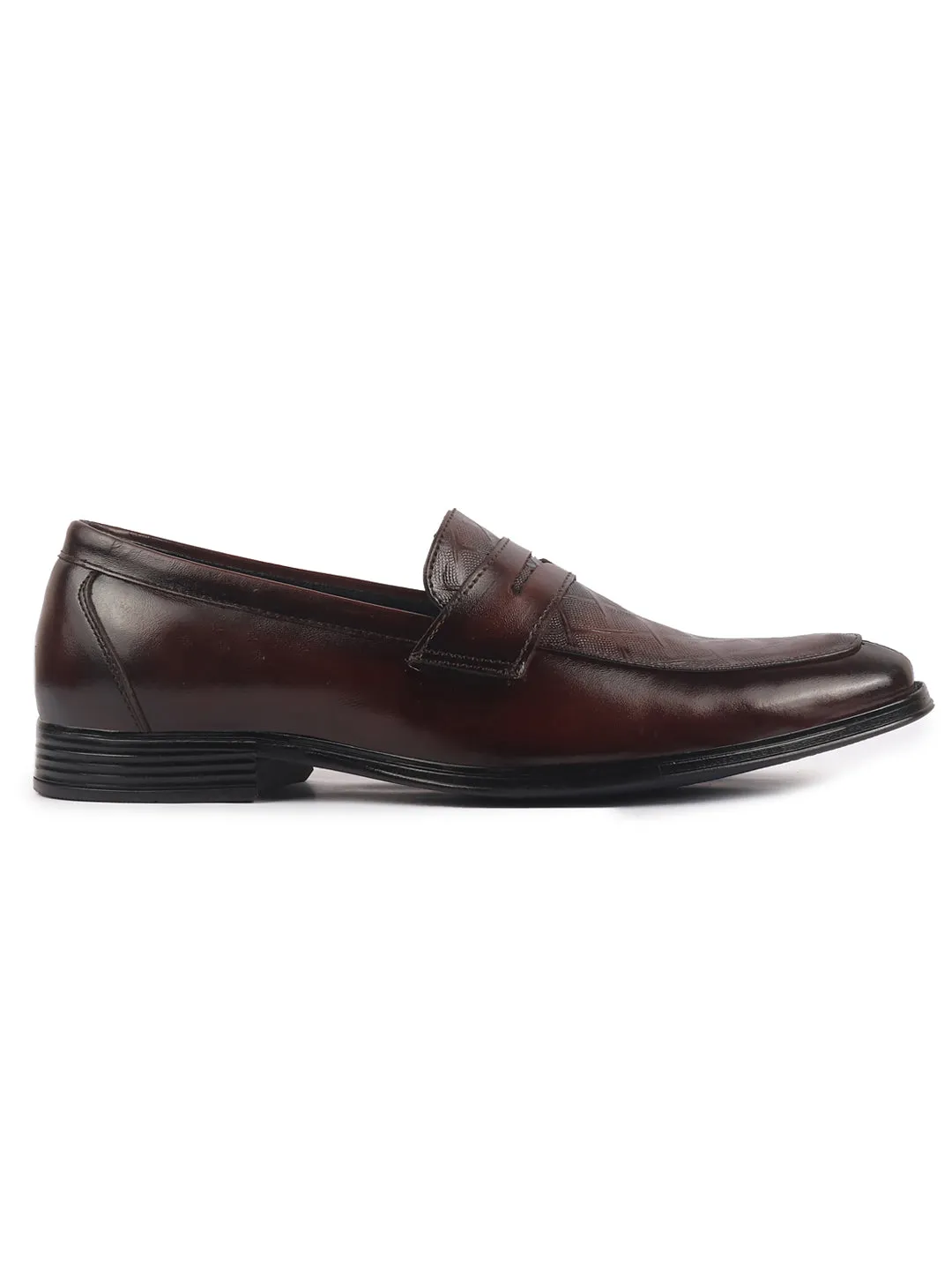 Men Brown Genuine Leather Formal Textured Slip On Shoes for Office Meetings|All Day Long Comfort With Soft Cushioned