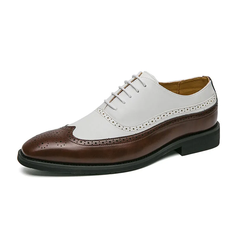Men's Brock Dress Shoes Leather Color Matching Oxford Leather Shoes Large Size Office Lace-up Men's Shoes