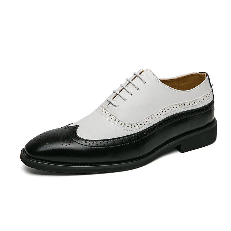 Men's Brock Dress Shoes Leather Color Matching Oxford Leather Shoes Large Size Office Lace-up Men's Shoes