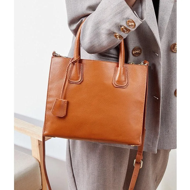 Minimalist Cowhide Leather Everyday Shoulder Bag, Women Retro Soft Leather Daily Bag, High Quality Chic Top Handbag, Gorgeous Gift For Her