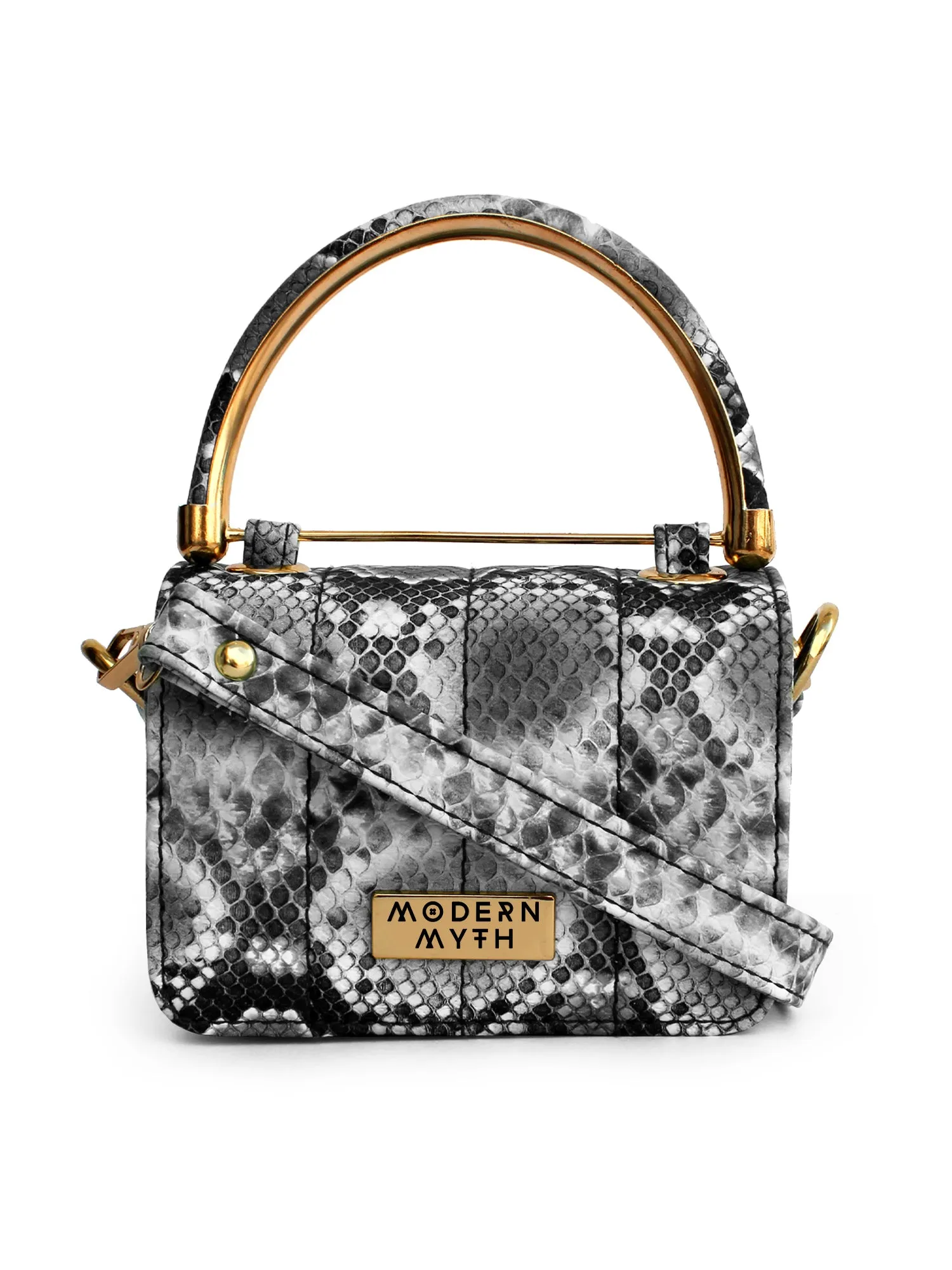 Nano Grey Snake Print Mini Box Bag | Modern Myth