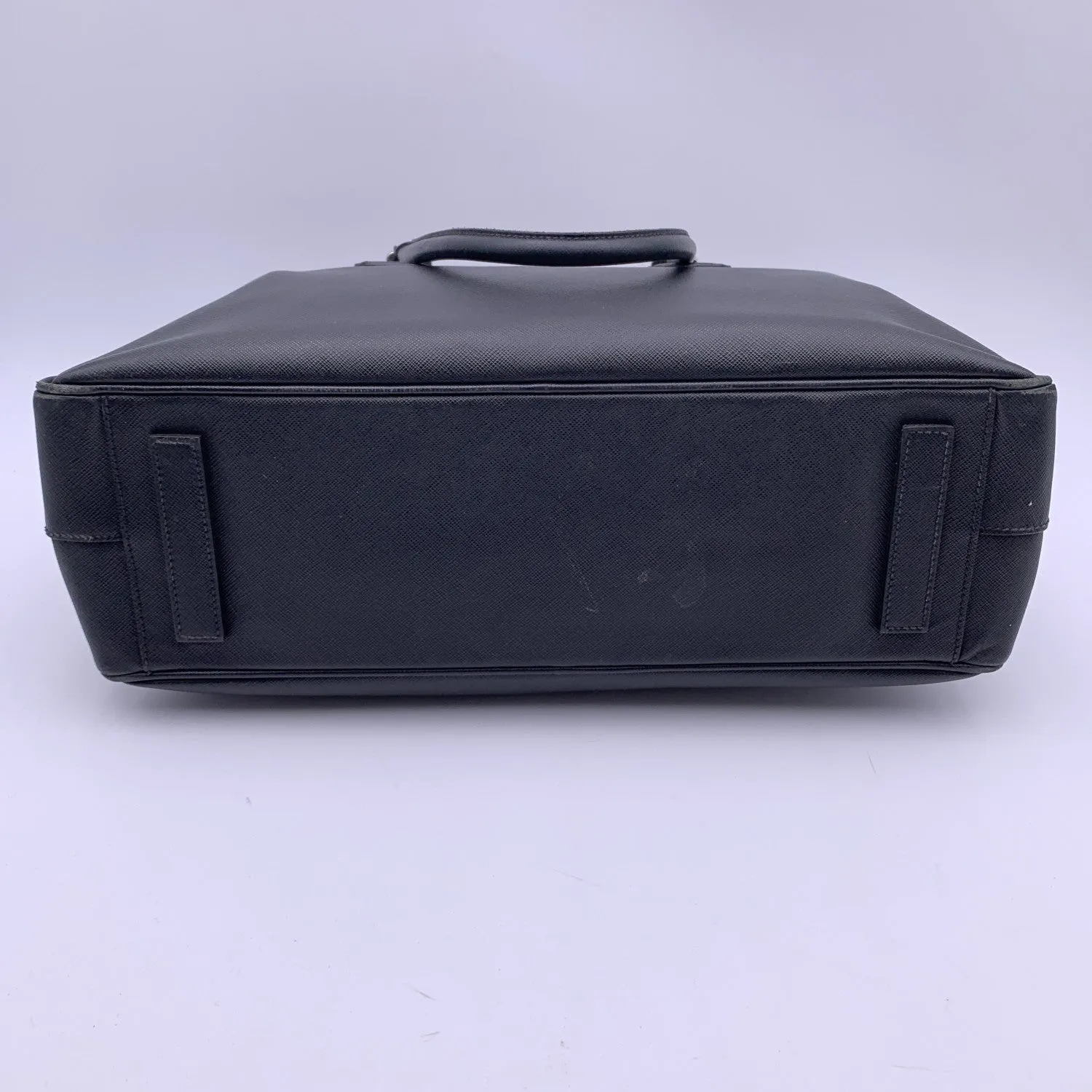 PRADA Black Saffiano Leather Zip Top Briefcase Satchel Work Bag
