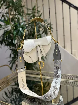 Preloved Dior White Leather Saddle Bag