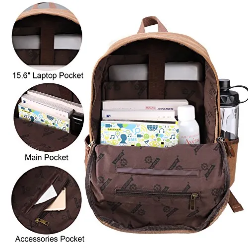 School Backpack,AUGUR Vintage Casual Canvas Backpack Travel Hiking Rucksack for Men Women