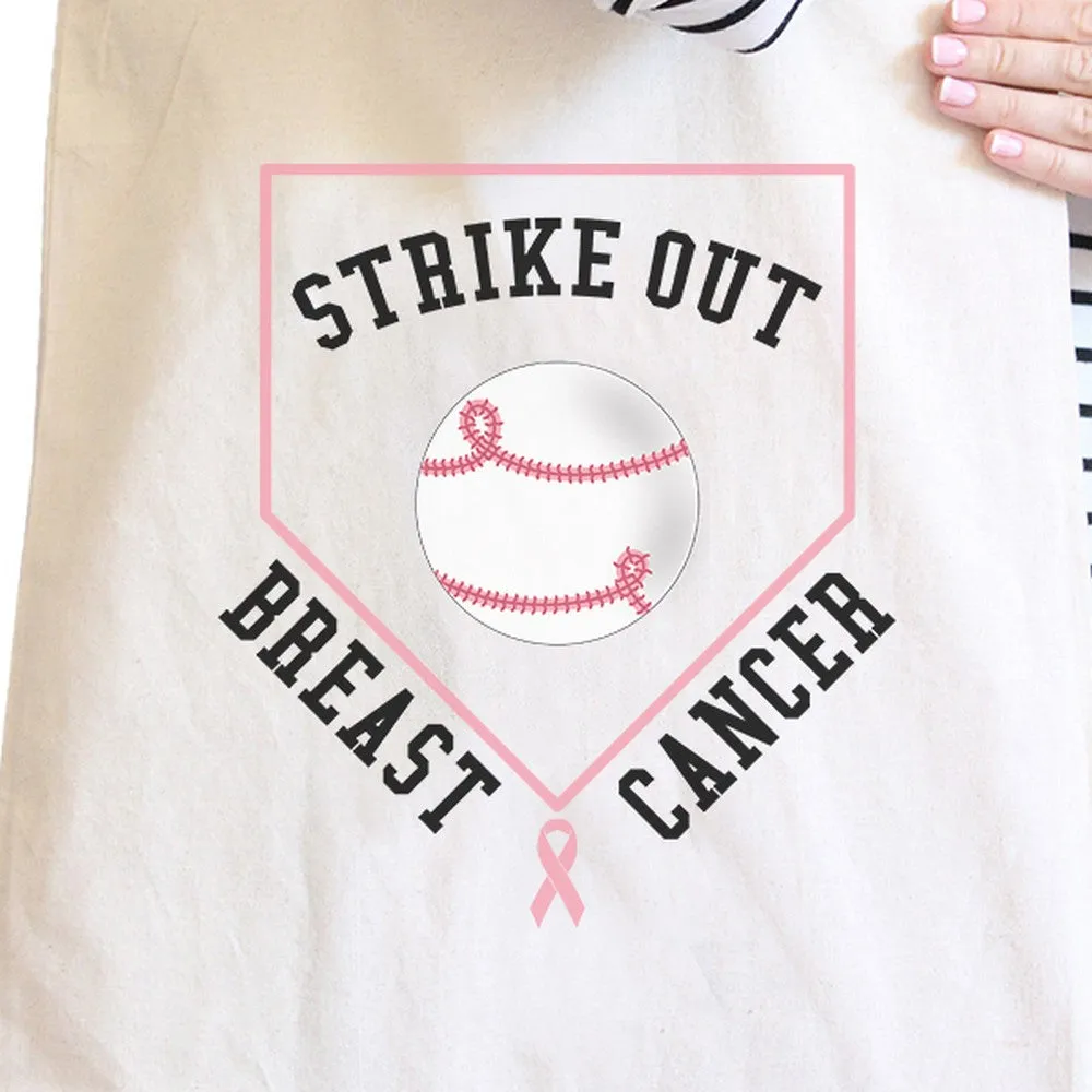Strike Out Breast Cancer Baseball Natural Canvas Bags