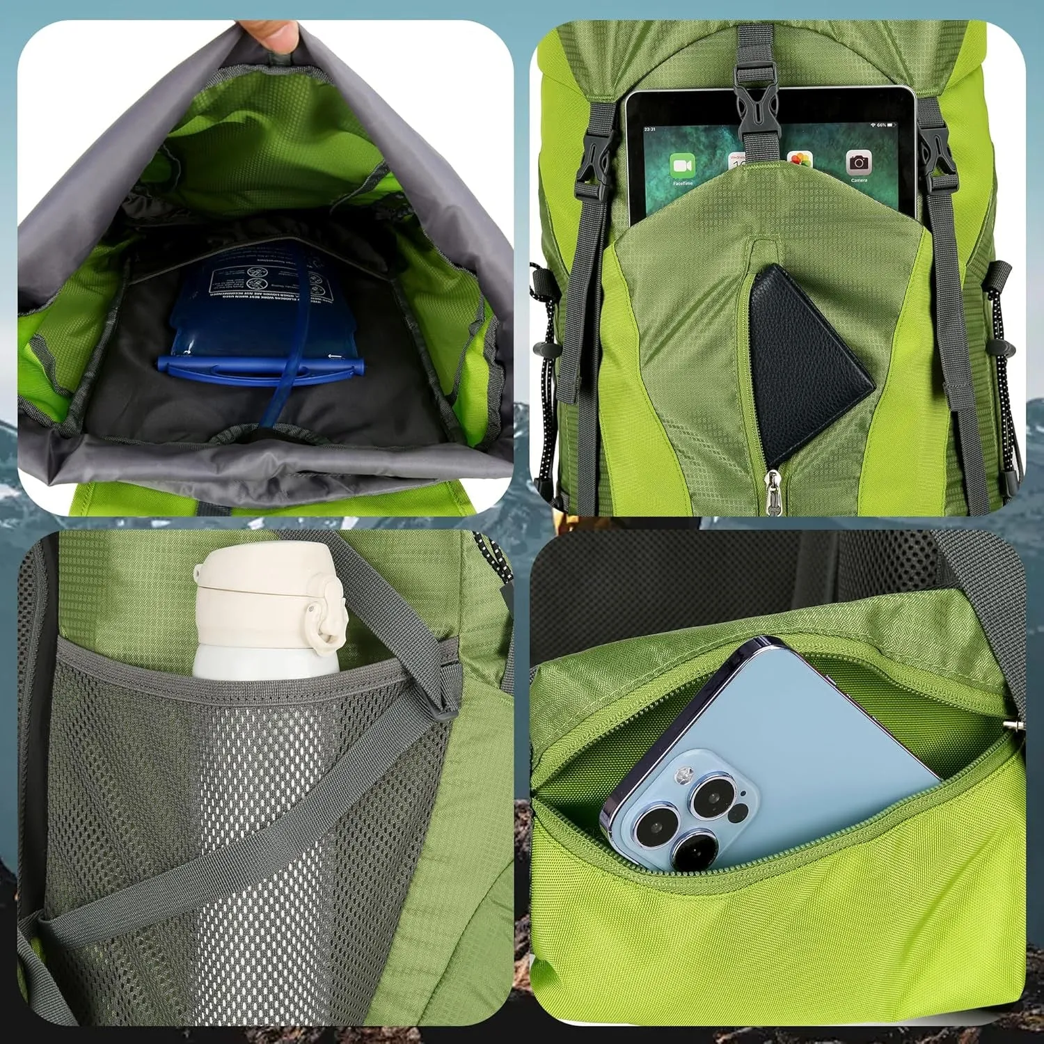 Wintming 75L Hiking Backpack with Rain Cover Waterproof Camping Backpack Shoes Warehouse for Men Women