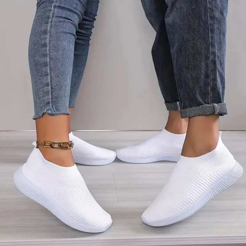 Women Casual Shoes Fashion Breathable Walking Flat Shoes Slip On Black Female Loafers Lightweight Jogging Shoes