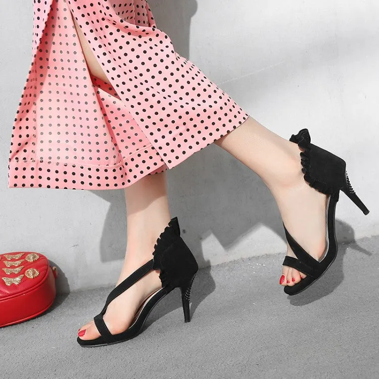 Women's Frosted Flora Solid Color Stiletto Heels Sandals