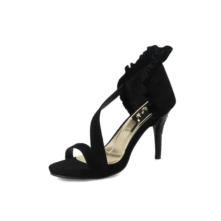 Women's Frosted Flora Solid Color Stiletto Heels Sandals
