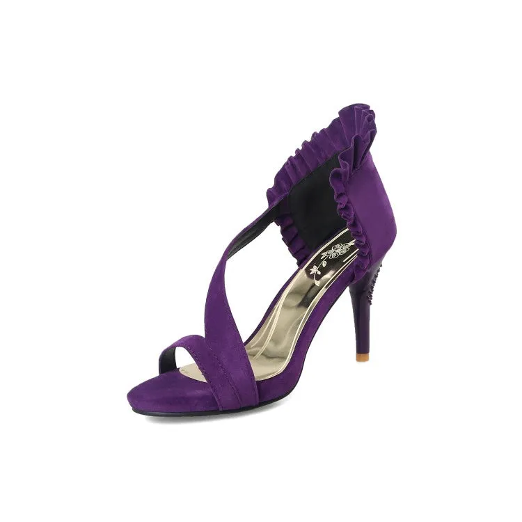 Women's Frosted Flora Solid Color Stiletto Heels Sandals