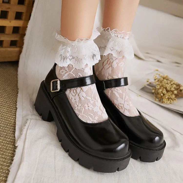 Women's Patent Leather Block Heels Platform Pumps