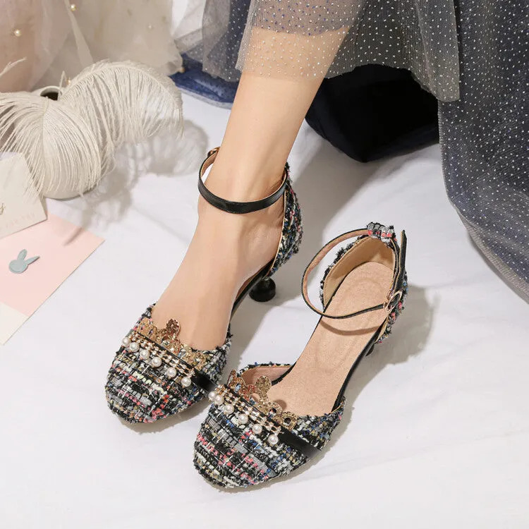 Women's Pearls Ankle Strap High Heel Sandals