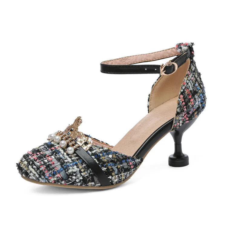 Women's Pearls Ankle Strap High Heel Sandals