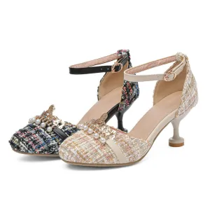 Women's Pearls Ankle Strap High Heel Sandals