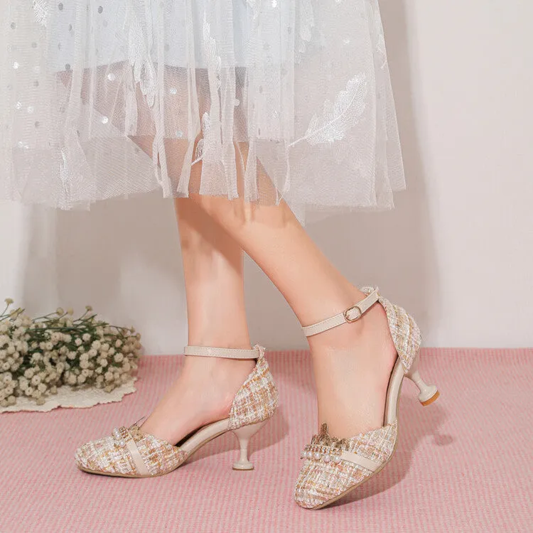 Women's Pearls Ankle Strap High Heel Sandals
