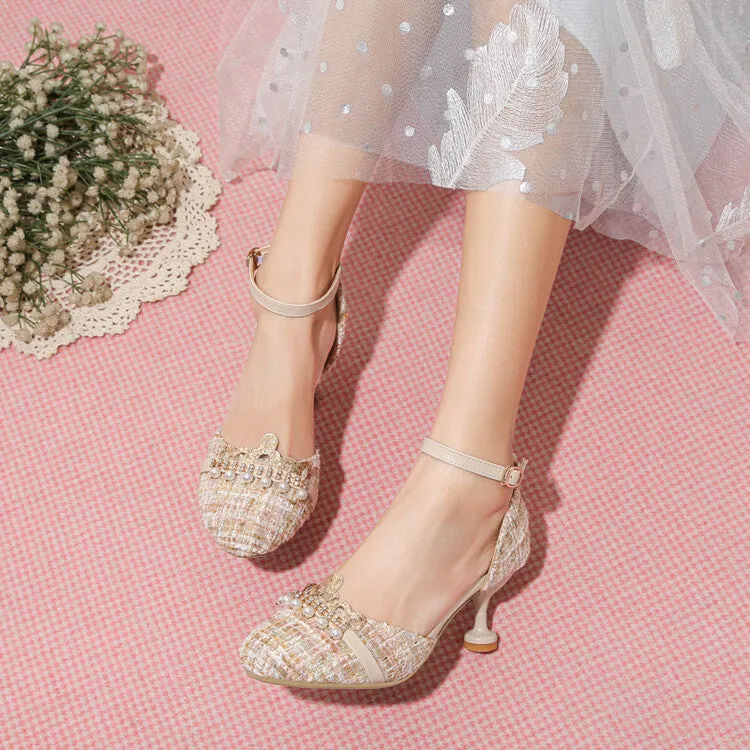 Women's Pearls Ankle Strap High Heel Sandals