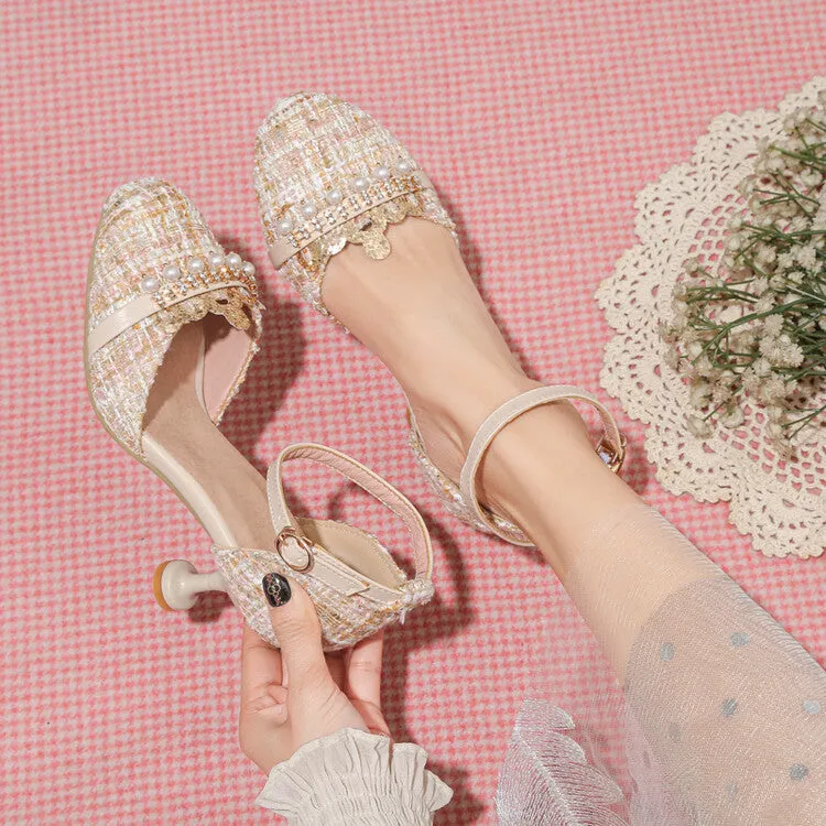 Women's Pearls Ankle Strap High Heel Sandals