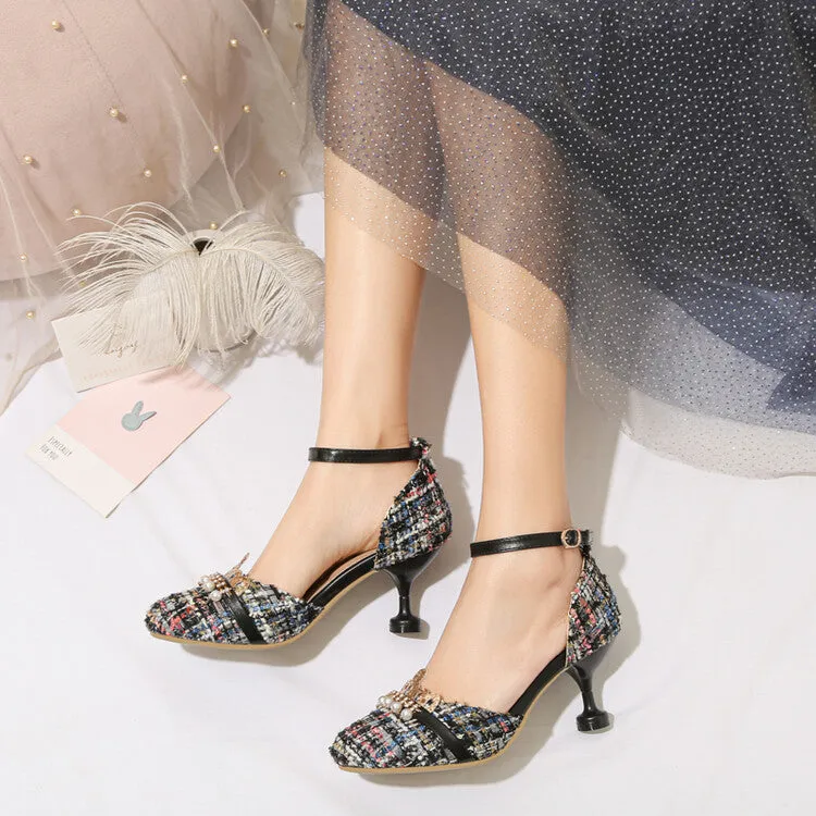 Women's Pearls Ankle Strap High Heel Sandals