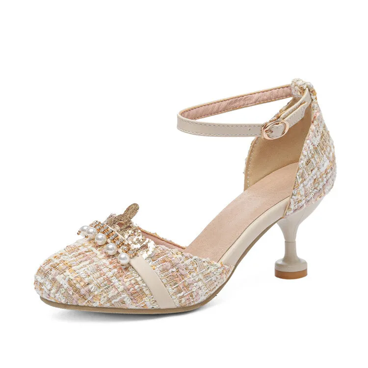 Women's Pearls Ankle Strap High Heel Sandals