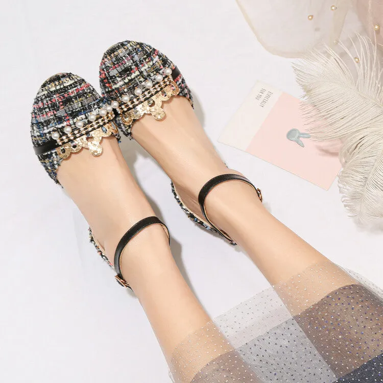 Women's Pearls Ankle Strap High Heel Sandals