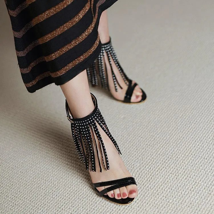Women's Rivets Tassel High Heel Sandals