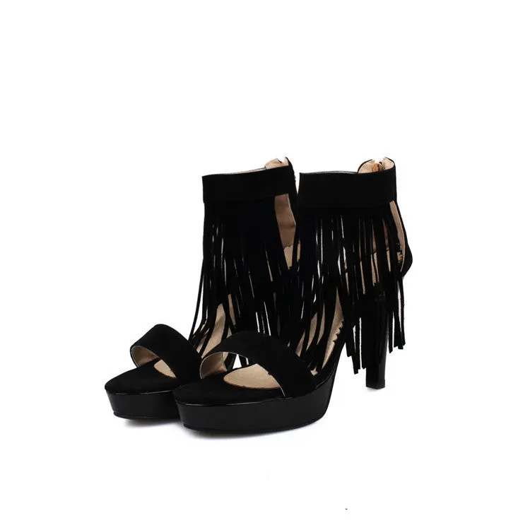 Women's Tassel Stiletto High Heel Platform Sandals