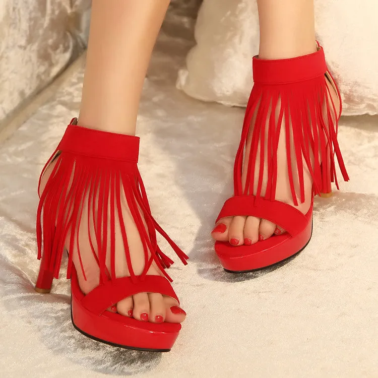Women's Tassel Stiletto High Heel Platform Sandals