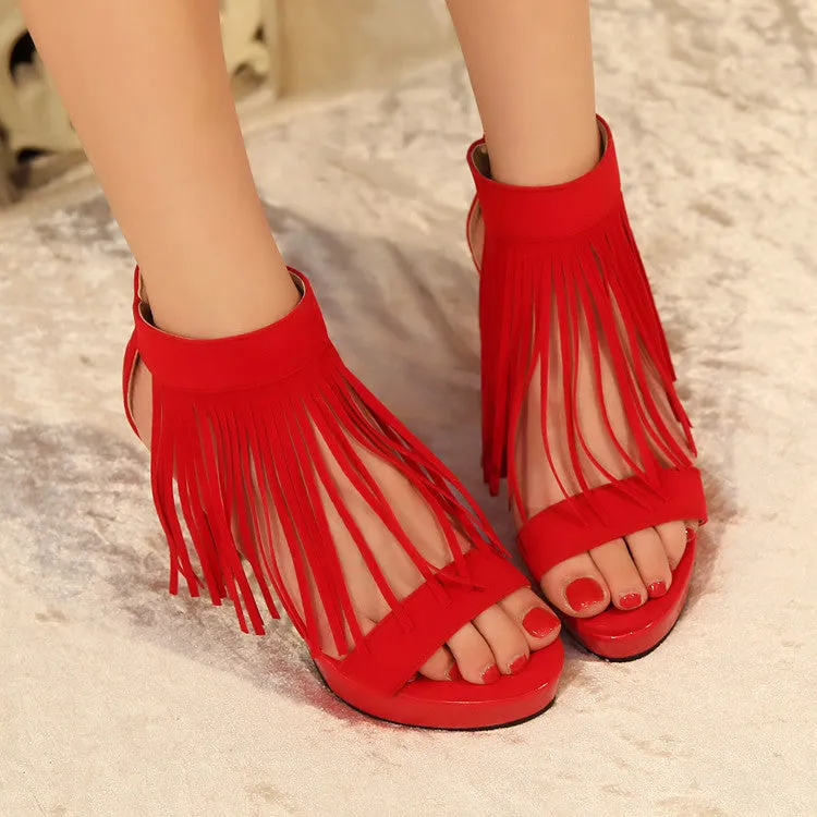 Women's Tassel Stiletto High Heel Platform Sandals