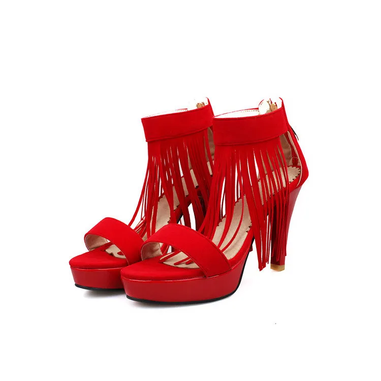 Women's Tassel Stiletto High Heel Platform Sandals