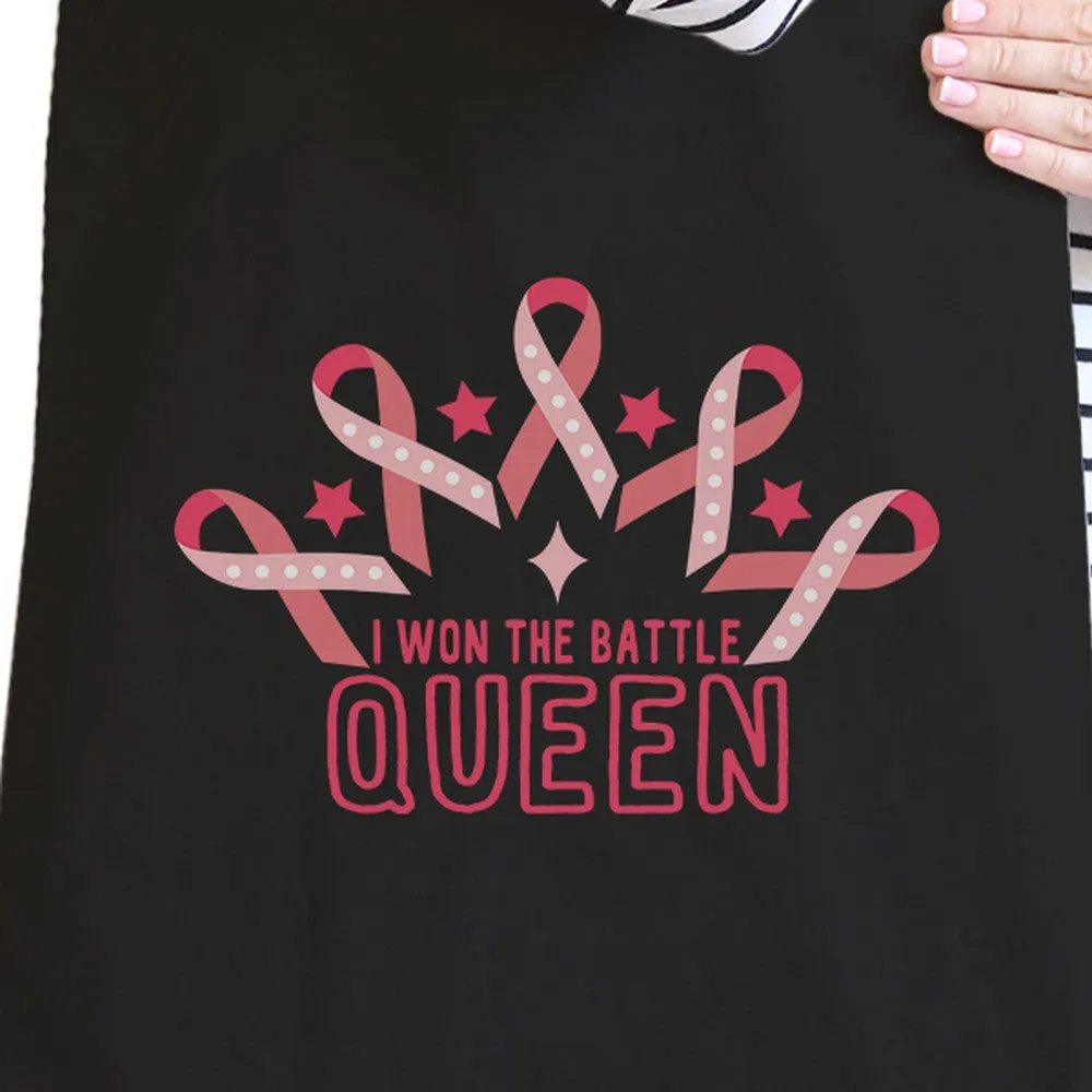 Won The Battle Queen Breast Cancer Awareness Black Canvas Bags