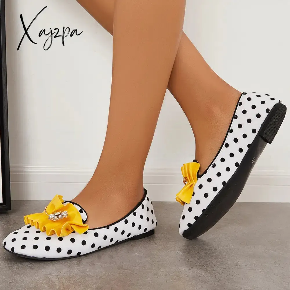 Xajzpa - Women's Polka Dot Print Square Toe Slip-On Flats Sweety Dating Shoes