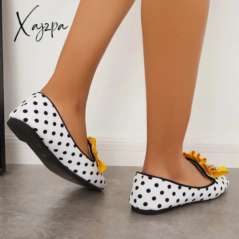 Xajzpa - Women's Polka Dot Print Square Toe Slip-On Flats Sweety Dating Shoes