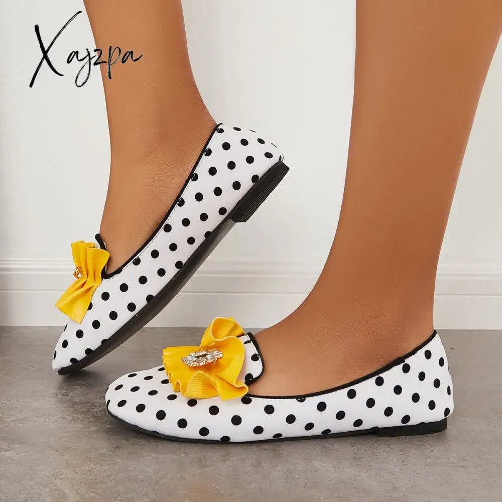Xajzpa - Women's Polka Dot Print Square Toe Slip-On Flats Sweety Dating Shoes