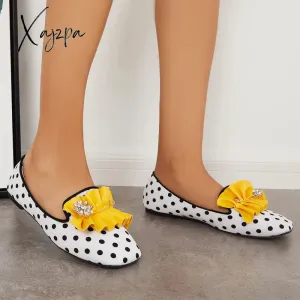 Xajzpa - Women's Polka Dot Print Square Toe Slip-On Flats Sweety Dating Shoes