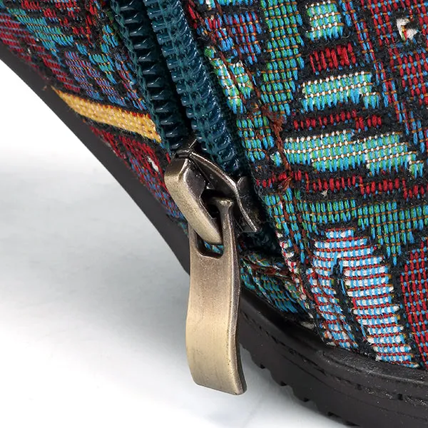 Zalor Bohemian Color Match Splicing Pattern Zipper Ankle Leather Boots