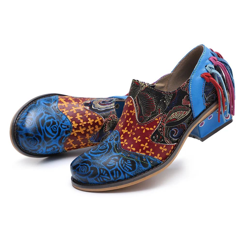 Zalor Bohemian Flower Printing Pattern Ankle Genuine Leather Boots