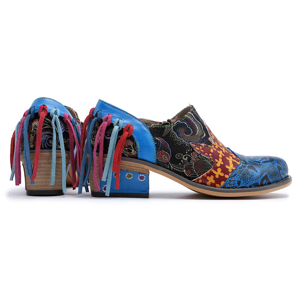 Zalor Bohemian Flower Printing Pattern Ankle Genuine Leather Boots