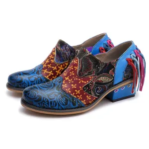 Zalor Bohemian Flower Printing Pattern Ankle Genuine Leather Boots